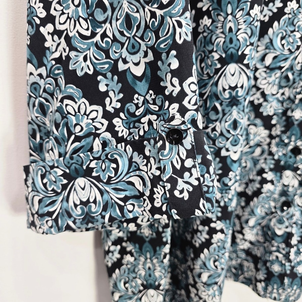Catherines Womens Button Up Shirt Blouse Black Teal 1/2 Sleeve Roll Tab Mature - Picture 2 of 9